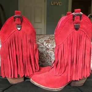 Red Fringe Suede Western Cowboy Boots